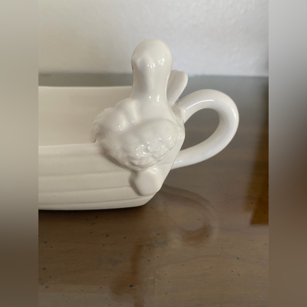USS Gravy Boat Ship Shape Novelty Ceramic Serving Dish Gold & White - Picture 4 of 10